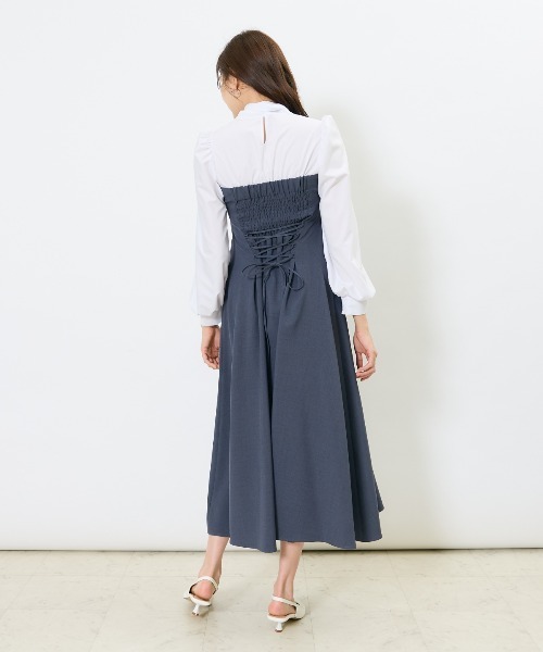 AND COUTURE（アンドクチュール）の「ヨーク切替リボンタイワンピース（ワンピース・レディース・ネイビー/チャコールグレー/イエロー・FREE）」の12枚目の写真