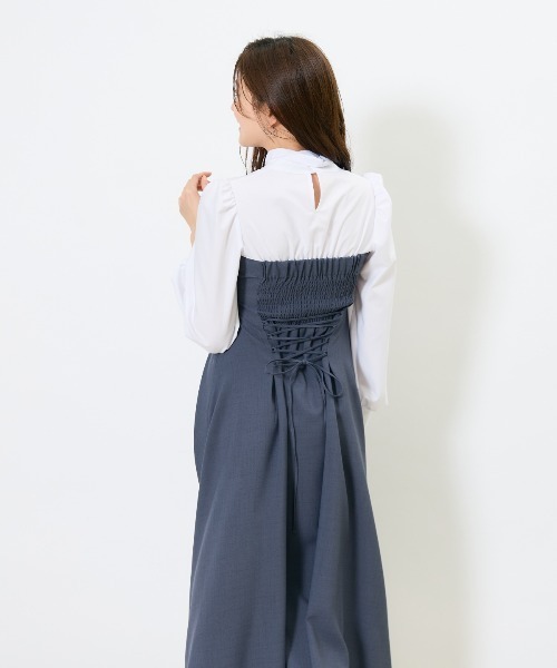 AND COUTURE（アンドクチュール）の「ヨーク切替リボンタイワンピース（ワンピース・レディース・ネイビー/チャコールグレー/イエロー・FREE）」の13枚目の写真