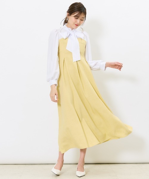 AND COUTURE（アンドクチュール）の「ヨーク切替リボンタイワンピース（ワンピース・レディース・ネイビー/チャコールグレー/イエロー・FREE）」の4枚目の写真