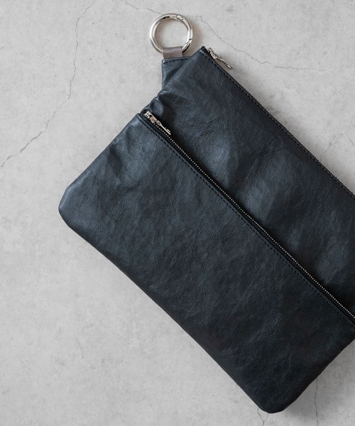 【 SENTI 】Dyneema(R) Leather W ZIP POUCH LL 超軽量ダイニーマレザーダブルジップポーチLL 3034