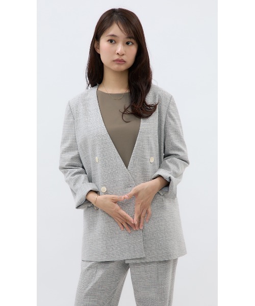 AOYAMA(アオヤマ)の「【単品力も抜群!ジャケット】ツイード調Vカラージャケット|通勤&オフィス&入卒&セレモニー&オケージョン|洗える・セットアップ着用可|(スーツジャケット・レディース・グレー・M/L)」の9枚目の写真