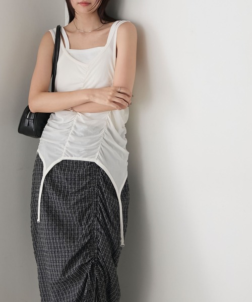 forksy.(フォルクシー)の「【forksy.】ギャザー シアータンク&リブタンクセット(タンクトップ・レディース・オフホワイト/杢グレー/ブラック・FREE)」の4枚目の写真
