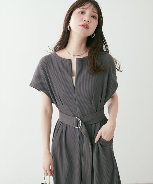 natural couture（ナチュラルクチュール）の「【mamamo】テレコリブZIPあき2wayワンピース（ワンピース・レディース・ピンク/アイボリー/チャコールグレー/ブラック・FREE）」の3枚目の写真