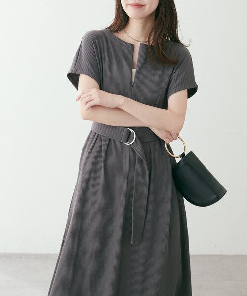 natural couture（ナチュラルクチュール）の「【mamamo】テレコリブZIPあき2wayワンピース（ワンピース・レディース・ピンク/アイボリー/チャコールグレー/ブラック・FREE）」の16枚目の写真