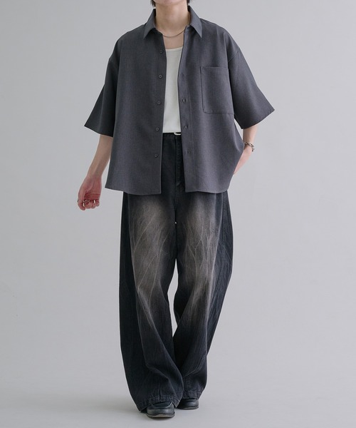 新品未使用!!DOCUS Haraken 半袖シャツ ブラック×ベージュ XL セール】ベーシックルーズ半袖シャツ（シャツ/ブラウス）｜epnok