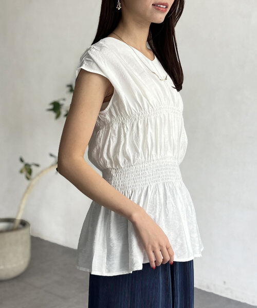 Chez toi（シェトワ）の「ウエストシャーリングスリーブブラウス（シャツ/ブラウス・レディース・ブラック/ホワイト/グリーン・FREE）」の6枚目の写真