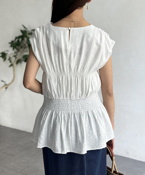 Chez toi（シェトワ）の「ウエストシャーリングスリーブブラウス（シャツ/ブラウス・レディース・ブラック/ホワイト/グリーン・FREE）」の10枚目の写真