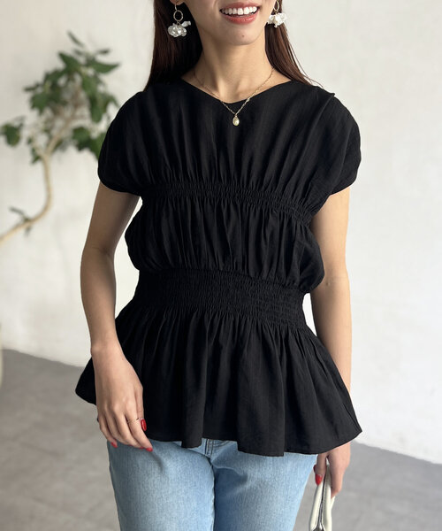 Chez toi（シェトワ）の「ウエストシャーリングスリーブブラウス（シャツ/ブラウス・レディース・ブラック/ホワイト/グリーン・FREE）」の19枚目の写真