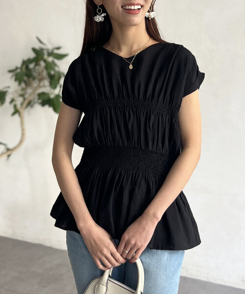 Chez toi（シェトワ）の「ウエストシャーリングスリーブブラウス（シャツ/ブラウス・レディース・ブラック/ホワイト/グリーン・FREE）」の20枚目の写真