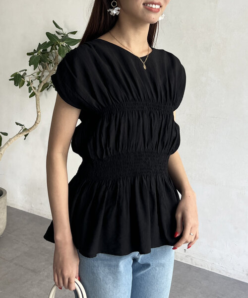 Chez toi（シェトワ）の「ウエストシャーリングスリーブブラウス（シャツ/ブラウス・レディース・ブラック/ホワイト/グリーン・FREE）」の22枚目の写真