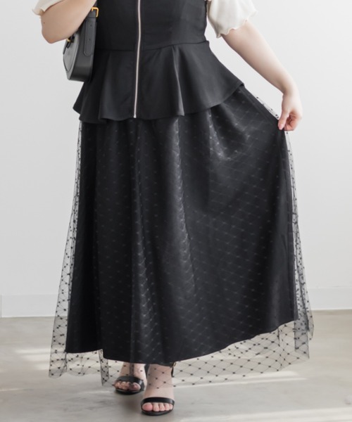 CLETTE(クレット)の「チュール重ねジップキャミワンピース(ワンピース・レディース・グレイッシュベージュ/ブラック・LL/3L/4L)」の22枚目の写真