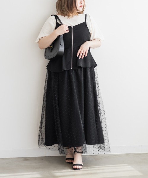 CLETTE(クレット)の「チュール重ねジップキャミワンピース(ワンピース・レディース・グレイッシュベージュ/ブラック・LL/3L/4L)」の21枚目の写真