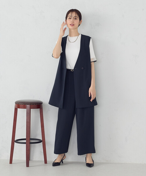 COMME CA ISM(コムサイズム)の「【UVカット・吸水速乾・接触冷感】kireri ノーカラーロングジレ / セットアップ対応(ベスト・レディース・ネイビー/モカ・FREE)」の5枚目の写真