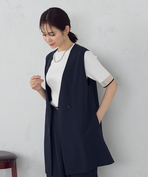 COMME CA ISM(コムサイズム)の「【UVカット・吸水速乾・接触冷感】kireri ノーカラーロングジレ / セットアップ対応(ベスト・レディース・ネイビー/モカ・FREE)」の8枚目の写真