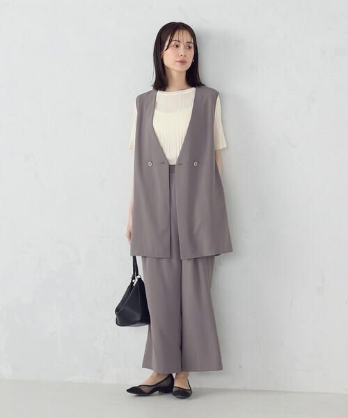 COMME CA ISM(コムサイズム)の「【UVカット・吸水速乾・接触冷感】kireri ノーカラーロングジレ / セットアップ対応(ベスト・レディース・ネイビー/モカ・FREE)」の10枚目の写真