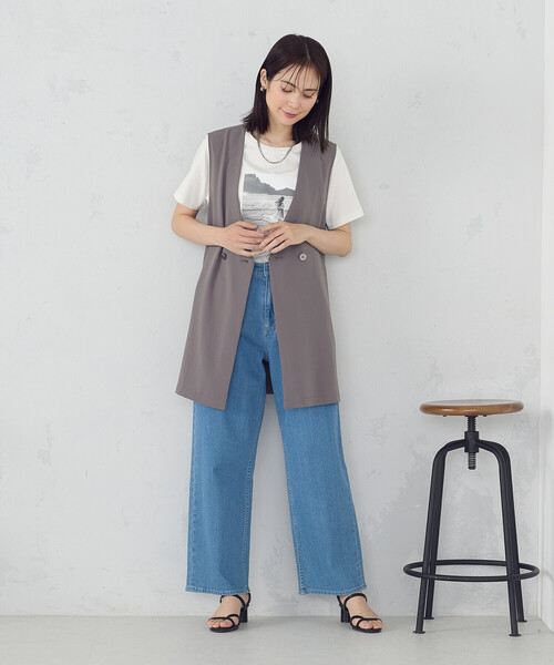 COMME CA ISM(コムサイズム)の「【UVカット・吸水速乾・接触冷感】kireri ノーカラーロングジレ / セットアップ対応(ベスト・レディース・ネイビー/モカ・FREE)」の12枚目の写真