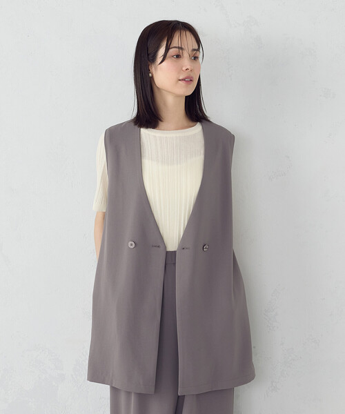 COMME CA ISM(コムサイズム)の「【UVカット・吸水速乾・接触冷感】kireri ノーカラーロングジレ / セットアップ対応(ベスト・レディース・ネイビー/モカ・FREE)」の13枚目の写真
