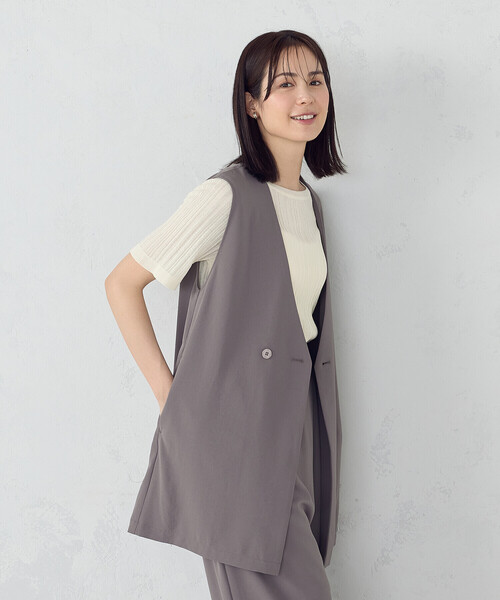 COMME CA ISM(コムサイズム)の「【UVカット・吸水速乾・接触冷感】kireri ノーカラーロングジレ / セットアップ対応(ベスト・レディース・ネイビー/モカ・FREE)」の14枚目の写真