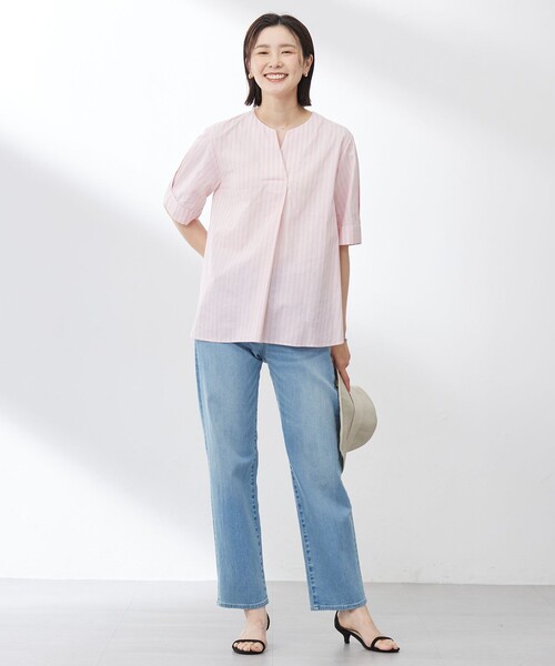 J.PRESS(ジェイプレス)の「【洗える】BEZ 空羽ストライプ クルーネック ブラウス(シャツ/ブラウス・レディース・ホワイト系1/ピンク系1/ネイビー系1/ピーコックグリーン系1・T15/T13)」の7枚目の写真