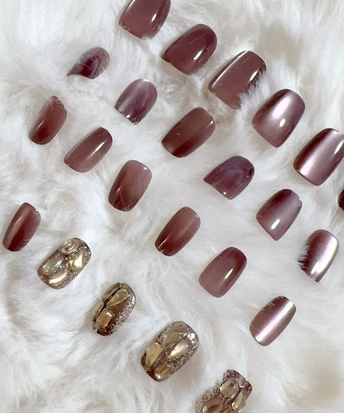 shoppinggo（ショッピングゴー）の「ネイルチップ ショート シンプル（ネイルシール/ネイルチップ・レディース・ゴールド×ブラウン・FREE）」の4枚目の写真