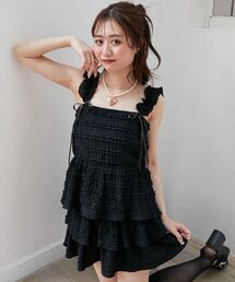 キャミソール（ブラック/黒色系・リボン）ファッション通販