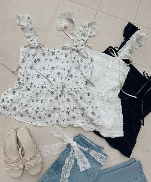 MAJESTIC LEGON(マジェスティックレゴン)の「カットレースリボンキャミソール(キャミソール・レディース・ブラック/オフホワイト/ホワイト系その他・MEDIUM)」の9枚目の写真