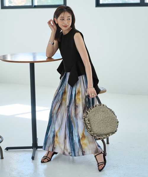 水彩ストライプ柄フェードアウトプリーツスカート（スカート