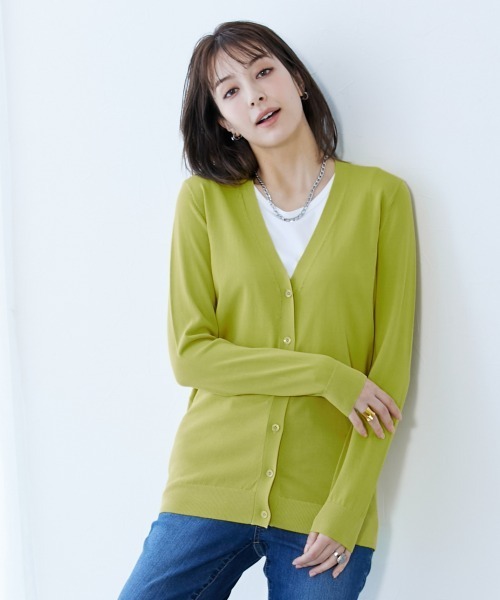 slattgir（スラットジール）の「高身長　【アイスクリーンプレミアム】Vネックカーディガン（持続冷感・毛玉なりにくい・UVカット）（カーディガン/ボレロ・レディース・ブラック/杢グレー/グリーン・LL/3L/4L/5L/M/L）」の21枚目の写真