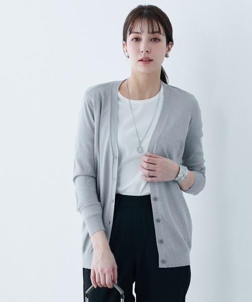 slattgir（スラットジール）の「高身長　【アイスクリーンプレミアム】Vネックカーディガン（持続冷感・毛玉なりにくい・UVカット）（カーディガン/ボレロ・レディース・ブラック/杢グレー/グリーン・LL/3L/4L/5L/M/L）」の8枚目の写真