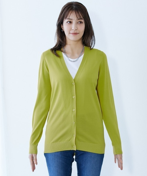 slattgir（スラットジール）の「高身長　【アイスクリーンプレミアム】Vネックカーディガン（持続冷感・毛玉なりにくい・UVカット）（カーディガン/ボレロ・レディース・ブラック/杢グレー/グリーン・LL/3L/4L/5L/M/L）」の12枚目の写真