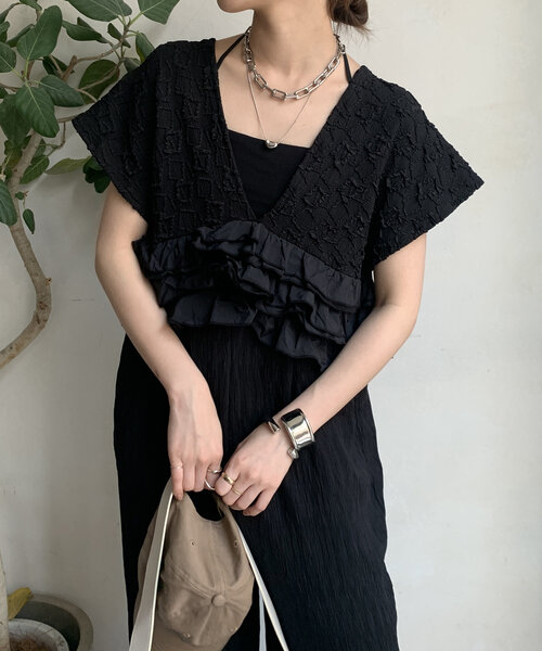 DouDou(ドゥドゥ)の「【WEB限定】異素材コンビネゾン(つなぎ/オールインワン・レディース・ブラック/ブラウン・FREE)」の8枚目の写真
