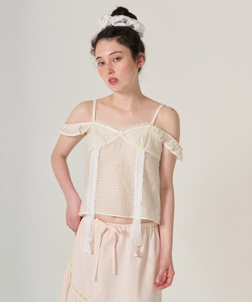 TINA:JOJUN(ティーナジョジュン)の「ハートネック キャミブラウス TINA:JOJUN(キャミソール・レディース・アイボリー/サーモンピンク・M)」の1枚目の写真