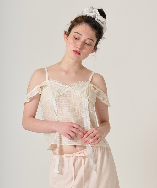 TINA:JOJUN(ティーナジョジュン)の「ハートネック キャミブラウス TINA:JOJUN(キャミソール・レディース・アイボリー/サーモンピンク・M)」の4枚目の写真