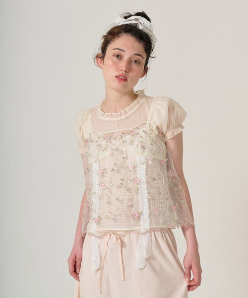 TINA:JOJUN(ティーナジョジュン)の「ハートネック キャミブラウス TINA:JOJUN(キャミソール・レディース・アイボリー/サーモンピンク・M)」の7枚目の写真