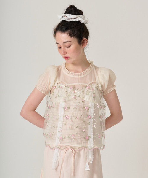 TINA:JOJUN(ティーナジョジュン)の「ハートネック キャミブラウス TINA:JOJUN(キャミソール・レディース・アイボリー/サーモンピンク・M)」の8枚目の写真