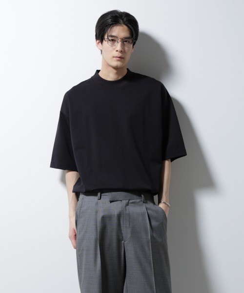 シルケットポンチワイドモックネックTシャツ