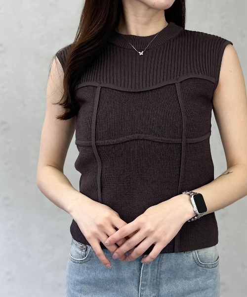 Per sist ence（パーシエンス）の「綿タッチビスチェデザインノースリーブプルオーバー（Tシャツ/カットソー・レディース・ピンク/モカ/アイボリー/ブラック・ONE SIZE）」の3枚目の写真
