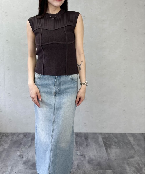 Per sist ence（パーシエンス）の「綿タッチビスチェデザインノースリーブプルオーバー（Tシャツ/カットソー・レディース・ピンク/モカ/アイボリー/ブラック・ONE SIZE）」の6枚目の写真