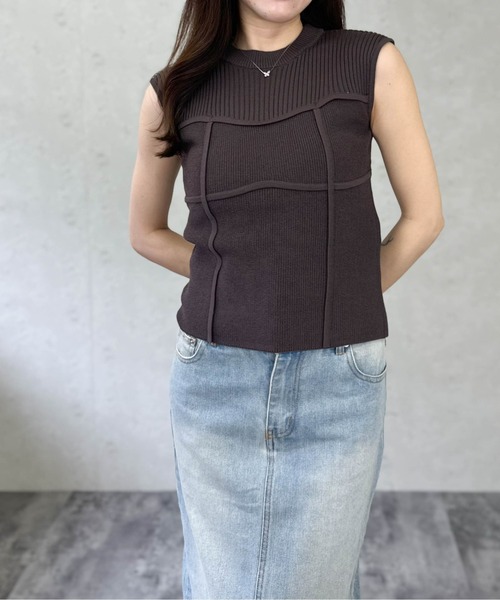 Per sist ence（パーシエンス）の「綿タッチビスチェデザインノースリーブプルオーバー（Tシャツ/カットソー・レディース・ピンク/モカ/アイボリー/ブラック・ONE SIZE）」の8枚目の写真