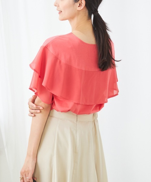 a.v.v(アーヴェヴェ)の「【接触冷感/UVカット】2WAY シフォンケープカットソー(Tシャツ/カットソー・レディース・グレー系その他/ブラック/ピンク/ミント・34/40/42/36/38)」の1枚目の写真