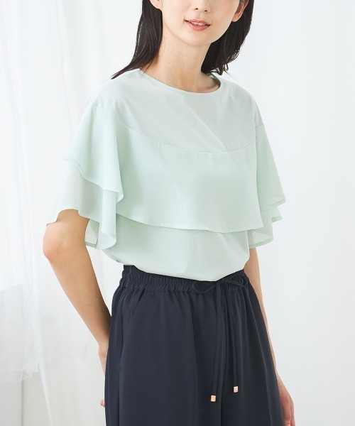 a.v.v(アーヴェヴェ)の「【接触冷感/UVカット】2WAY シフォンケープカットソー(Tシャツ/カットソー・レディース・グレー系その他/ブラック/ピンク/ミント・34/40/42/36/38)」の4枚目の写真