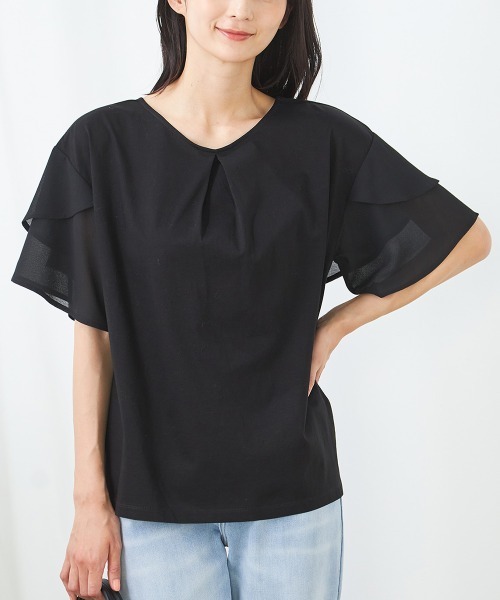 a.v.v(アーヴェヴェ)の「【接触冷感/UVカット】2WAY シフォンケープカットソー(Tシャツ/カットソー・レディース・グレー系その他/ブラック/ピンク/ミント・34/40/42/36/38)」の2枚目の写真