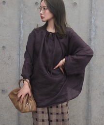 2way linen key neck tunic blouse /2way リネン キーネック チュニック ブラウス