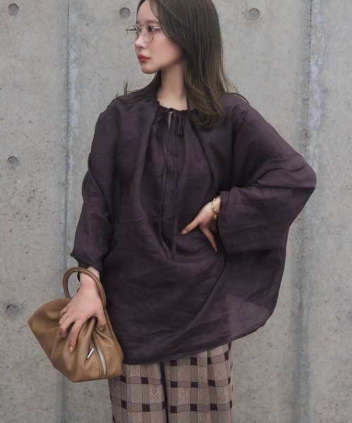 LAULEN(ローレン)の「2way linen key neck tunic blouse /2way リネン キーネック チュニック ブラウス(シャツ/ブラウス・レディース・ホワイト/ブラウン/ピンク・FREE)」の1枚目の写真