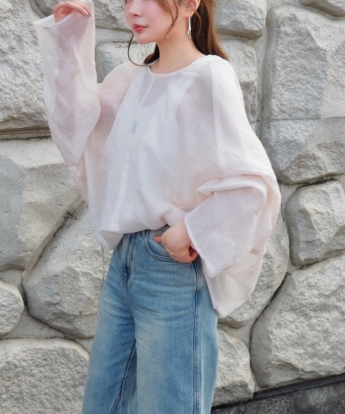 LAULEN(ローレン)の「2way linen key neck tunic blouse /2way リネン キーネック チュニック ブラウス(シャツ/ブラウス・レディース・ホワイト/ブラウン/ピンク・FREE)」の3枚目の写真