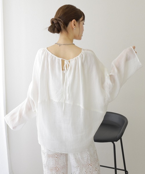 LAULEN(ローレン)の「2way linen key neck tunic blouse /2way リネン キーネック チュニック ブラウス(シャツ/ブラウス・レディース・ホワイト/ブラウン/ピンク・FREE)」の11枚目の写真