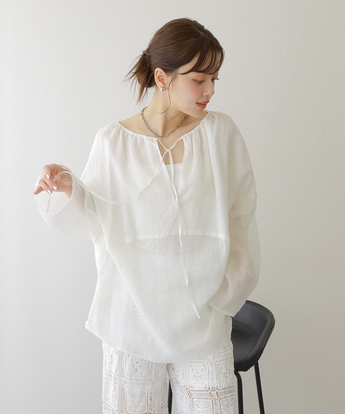LAULEN(ローレン)の「2way linen key neck tunic blouse /2way リネン キーネック チュニック ブラウス(シャツ/ブラウス・レディース・ホワイト/ブラウン/ピンク・FREE)」の9枚目の写真