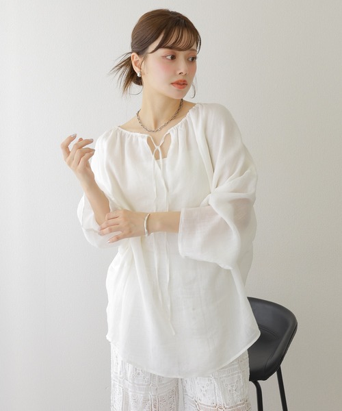 LAULEN(ローレン)の「2way linen key neck tunic blouse /2way リネン キーネック チュニック ブラウス(シャツ/ブラウス・レディース・ホワイト/ブラウン/ピンク・FREE)」の8枚目の写真