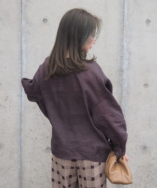 LAULEN(ローレン)の「2way linen key neck tunic blouse /2way リネン キーネック チュニック ブラウス(シャツ/ブラウス・レディース・ホワイト/ブラウン/ピンク・FREE)」の4枚目の写真
