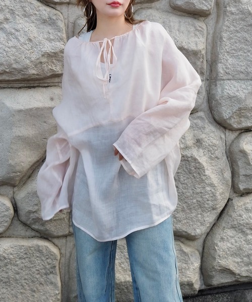 LAULEN(ローレン)の「2way linen key neck tunic blouse /2way リネン キーネック チュニック ブラウス(シャツ/ブラウス・レディース・ホワイト/ブラウン/ピンク・FREE)」の16枚目の写真